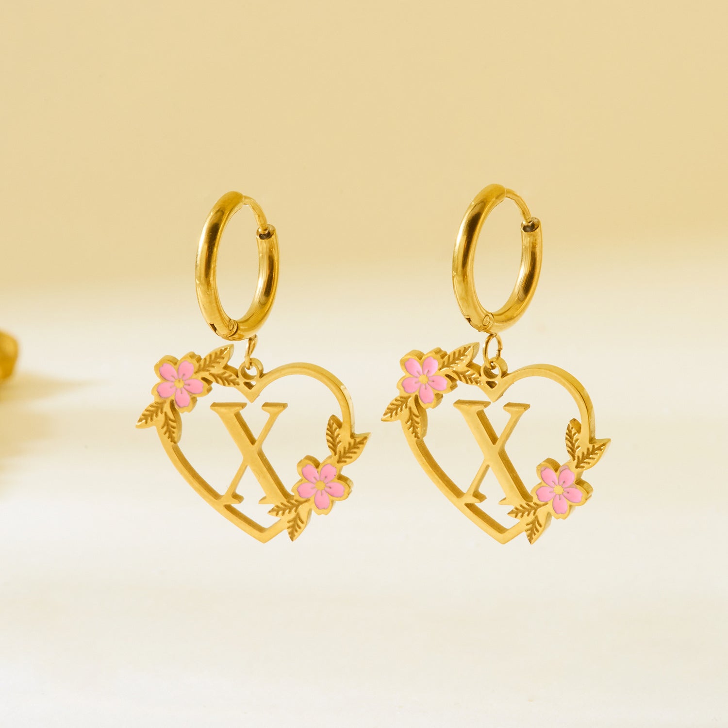 Wholesale  Stainless Steel Heart Letter Earrings