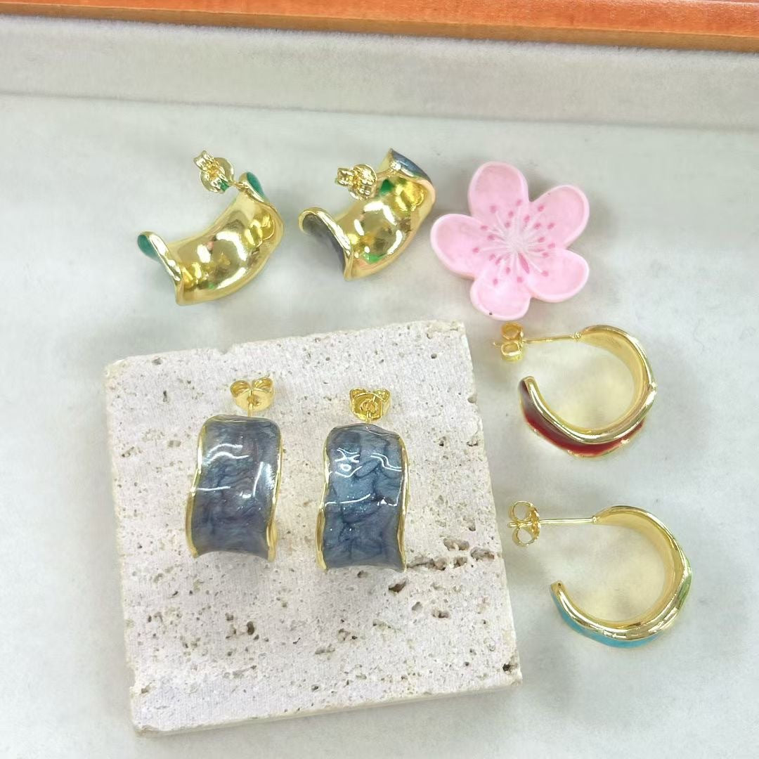 Wholesale Irregular C-shaped oil drop earrings