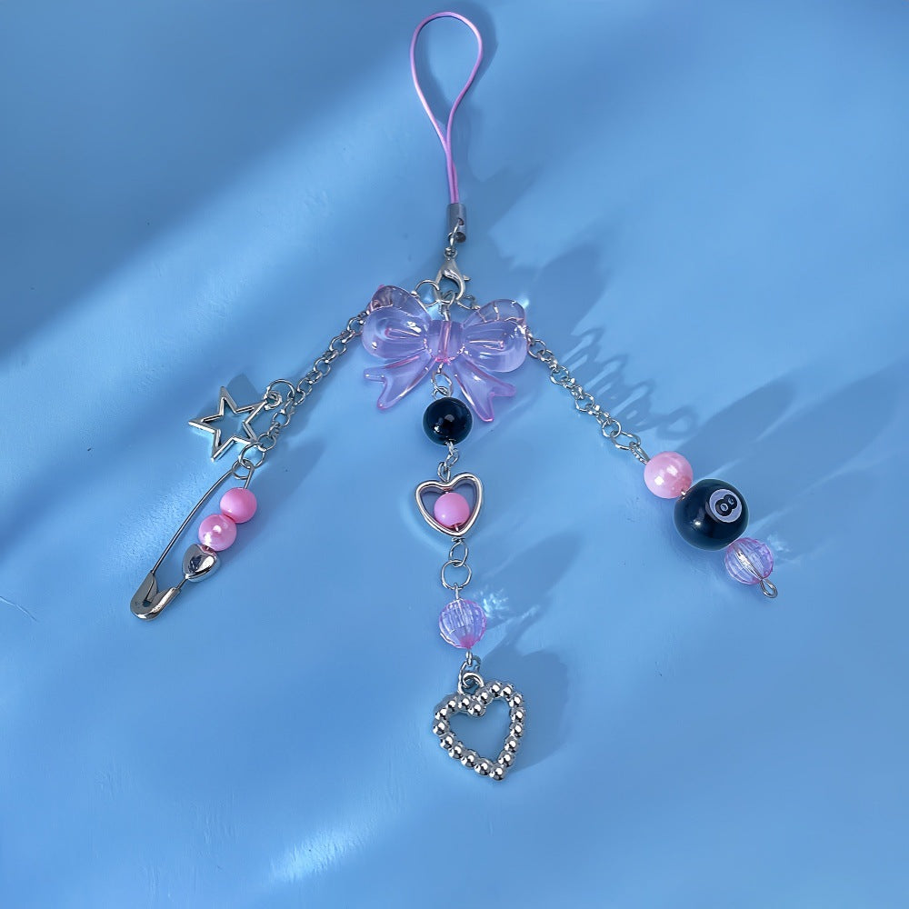 Wholesale Billiard Black 8 Keychain Pendant Acrylic Heart Bead Bow Charm Fashion Decorative Accessory Gift