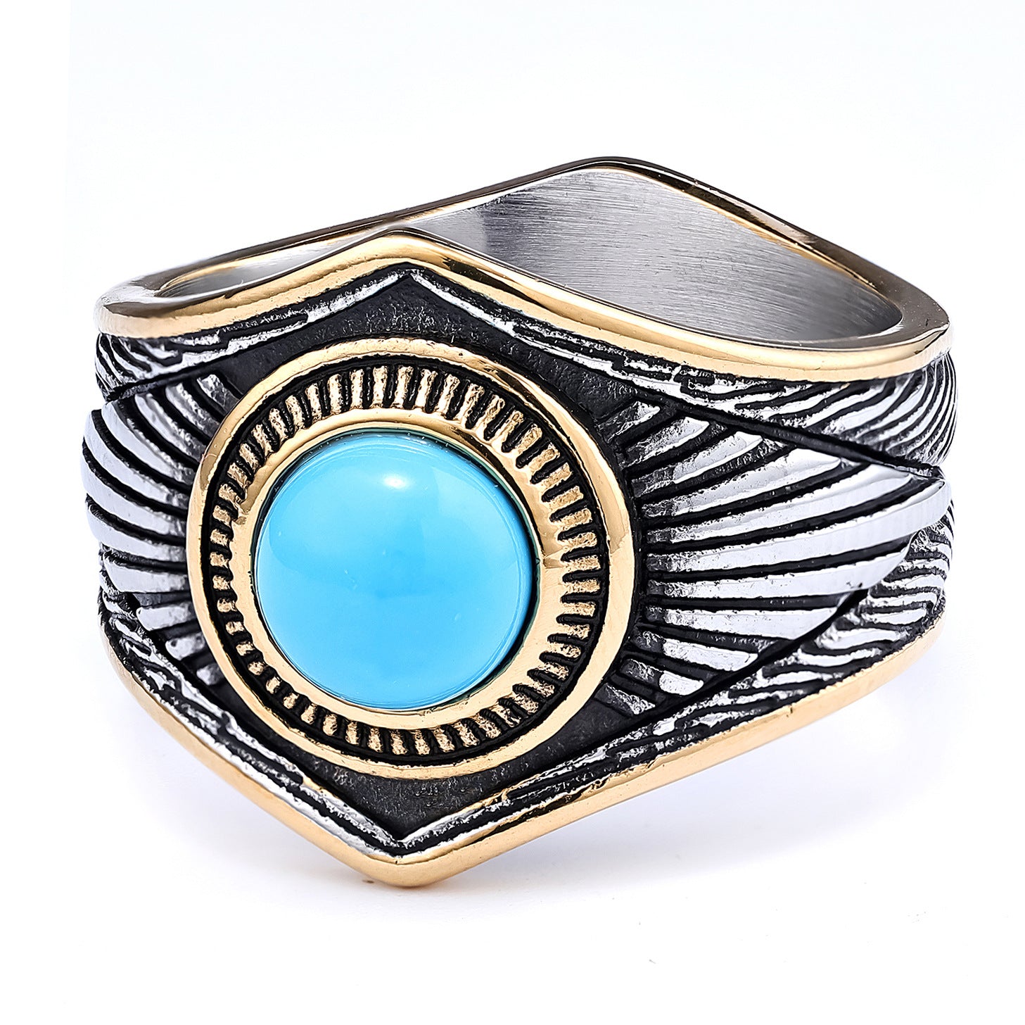 Wholesale Vintage Blue Turquoise Eight-pointed Star Stainless Steel Ring ACC-RS-Moer006