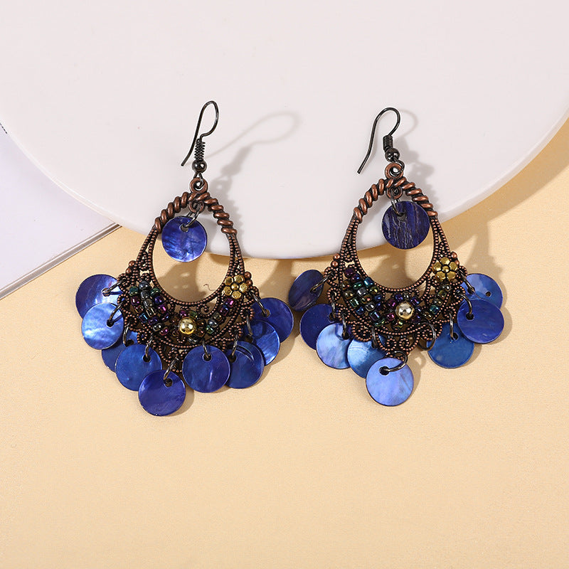 Wholesale Bohemian Ethnic Shell Drop Earrings,  Metal Fashion Accessory for Women