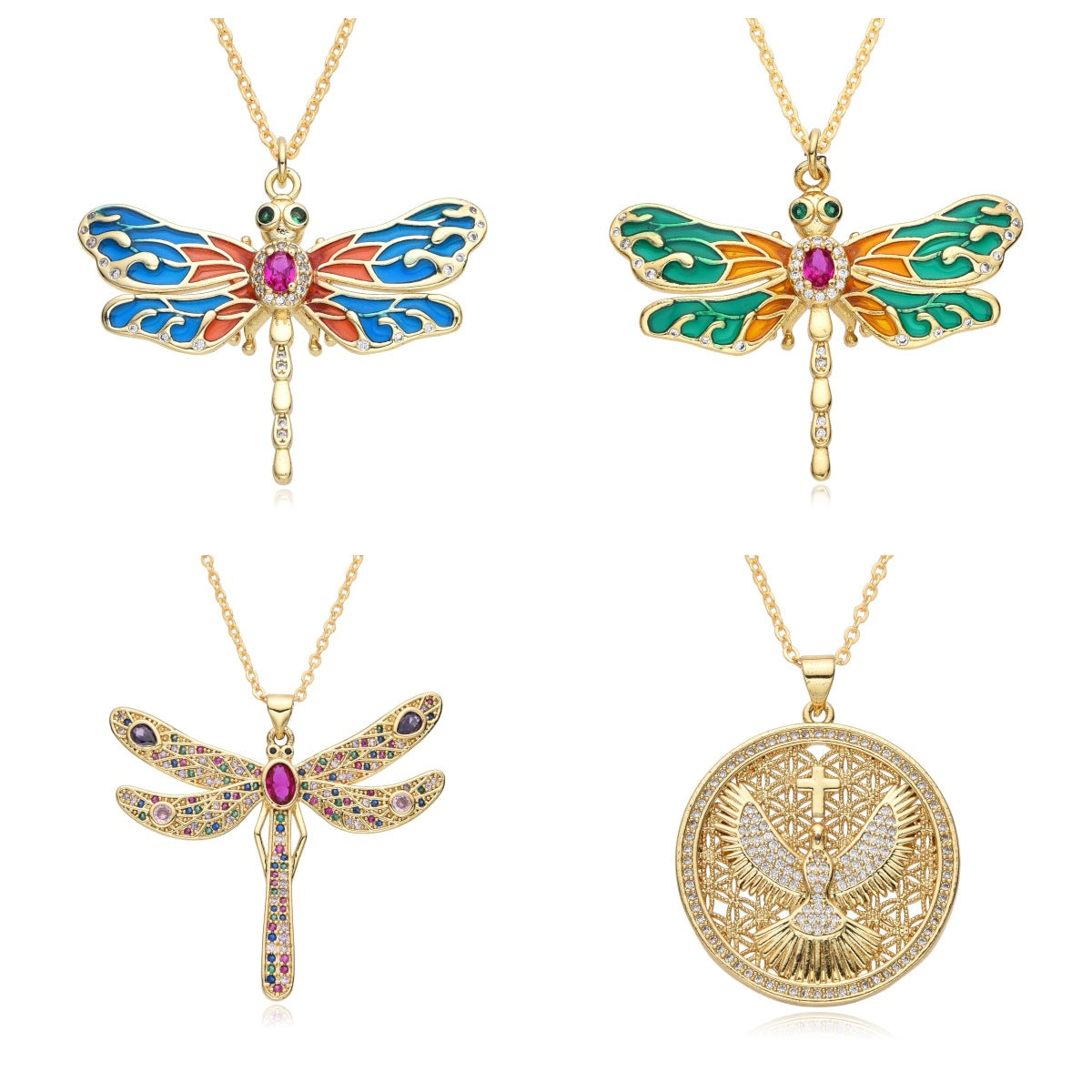 Wholesale copper micro-inlaid color zircon pendant Dragonfly luxury design necklace