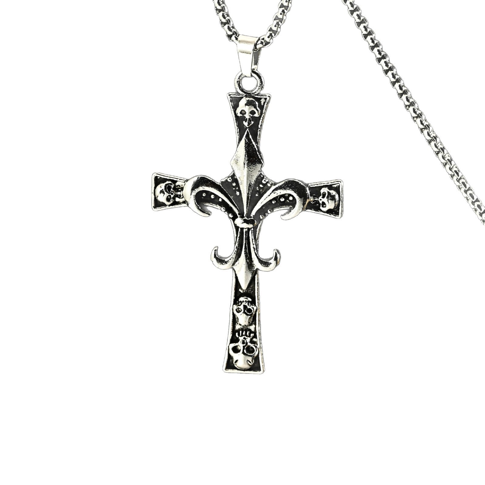 Wholesale Electroplated Zinc Alloy Skull Cross Pendant Necklace Fashion Jewelry Accessory Gift