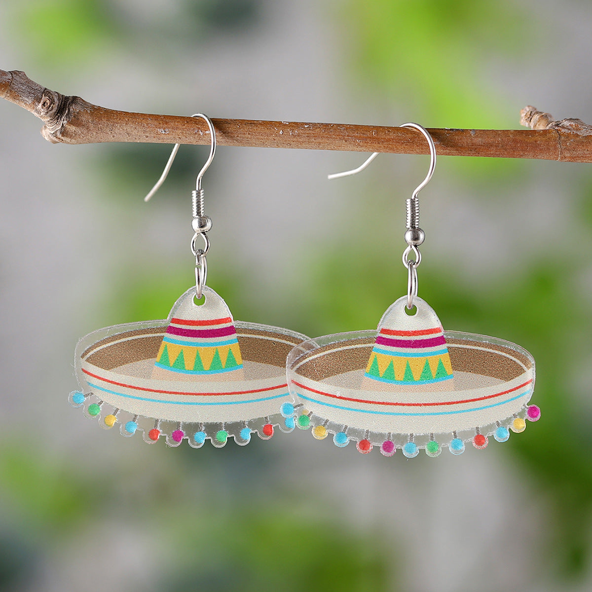 Wholesale Mexican straw hat pendant earrings acrylic earrings