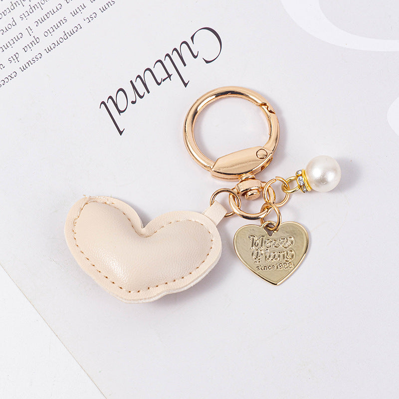 Wholesale Cute Heart Shape Leather Colorful Padded Keychain