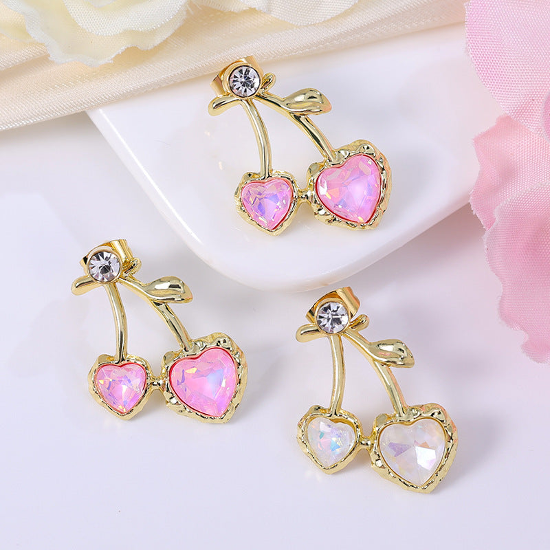 Wholesale  stainless steel red cherry earrings