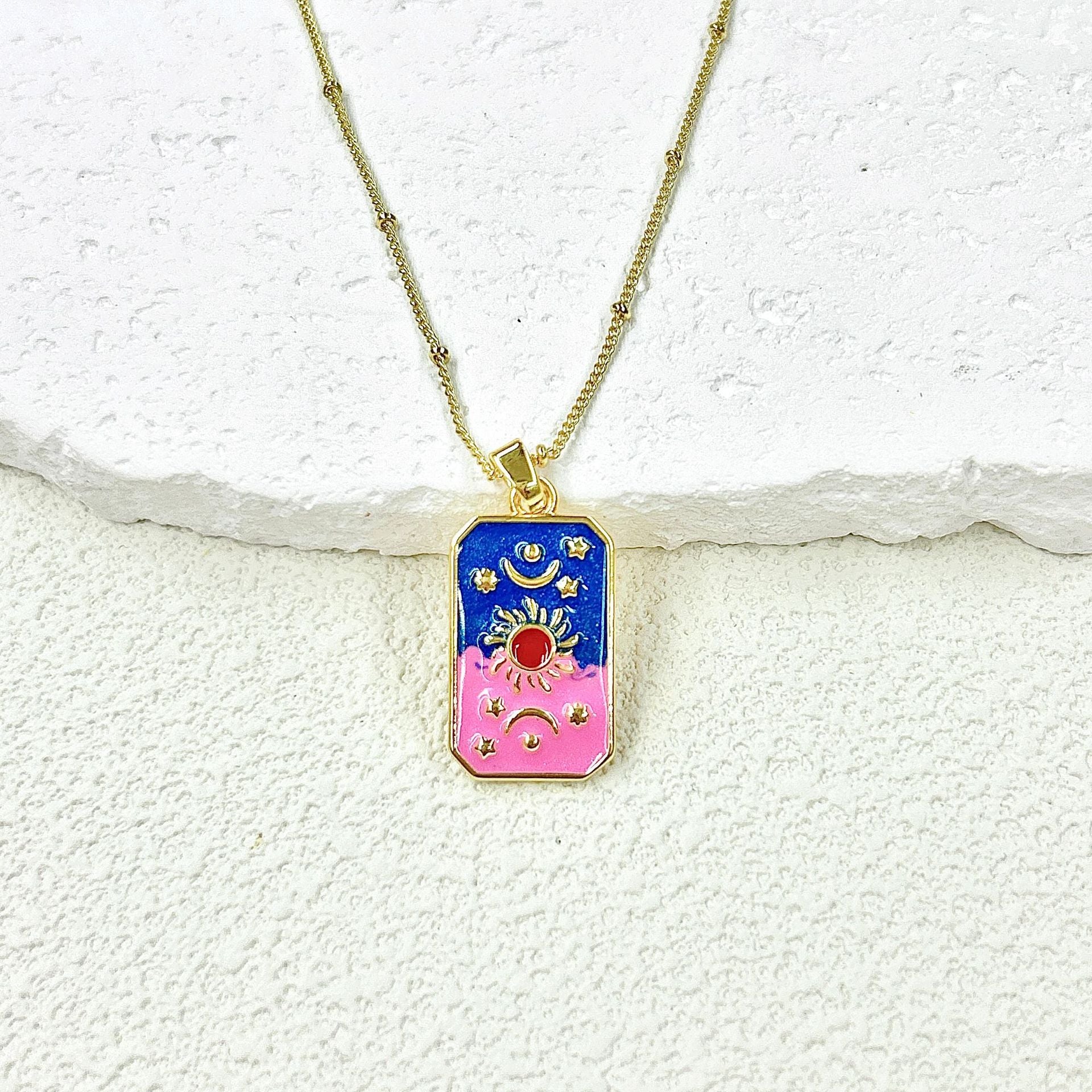 Wholesale 2pcs Oil Drop Tarot Sun Star Moon Pendant Copper All-match Necklace DIY Pendant Accessories
