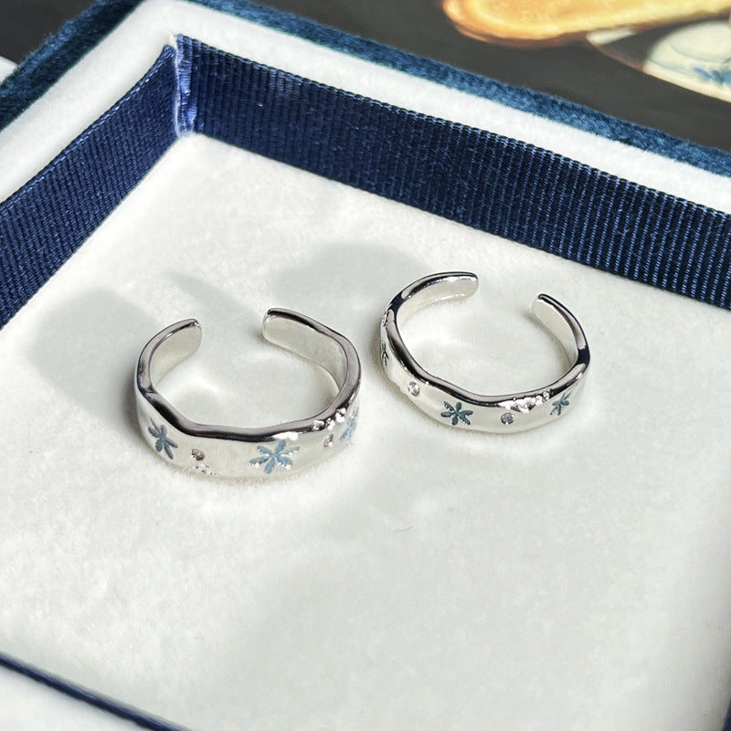 Wholesale  Blue Snowflake Personality Glaze Couple' s Ring