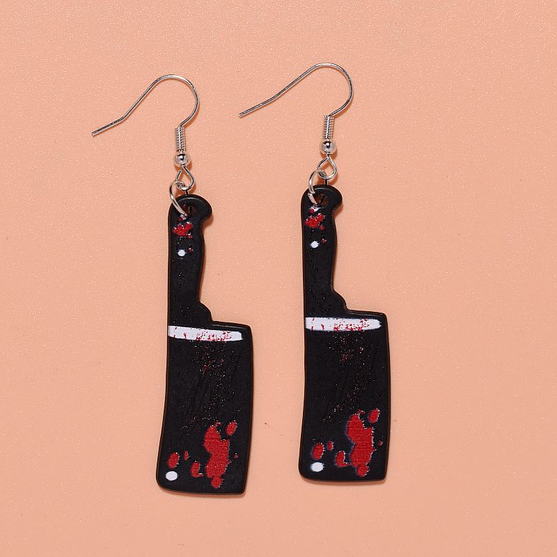 Wholesale Halloween acrylic printing  blood color knife earrings
