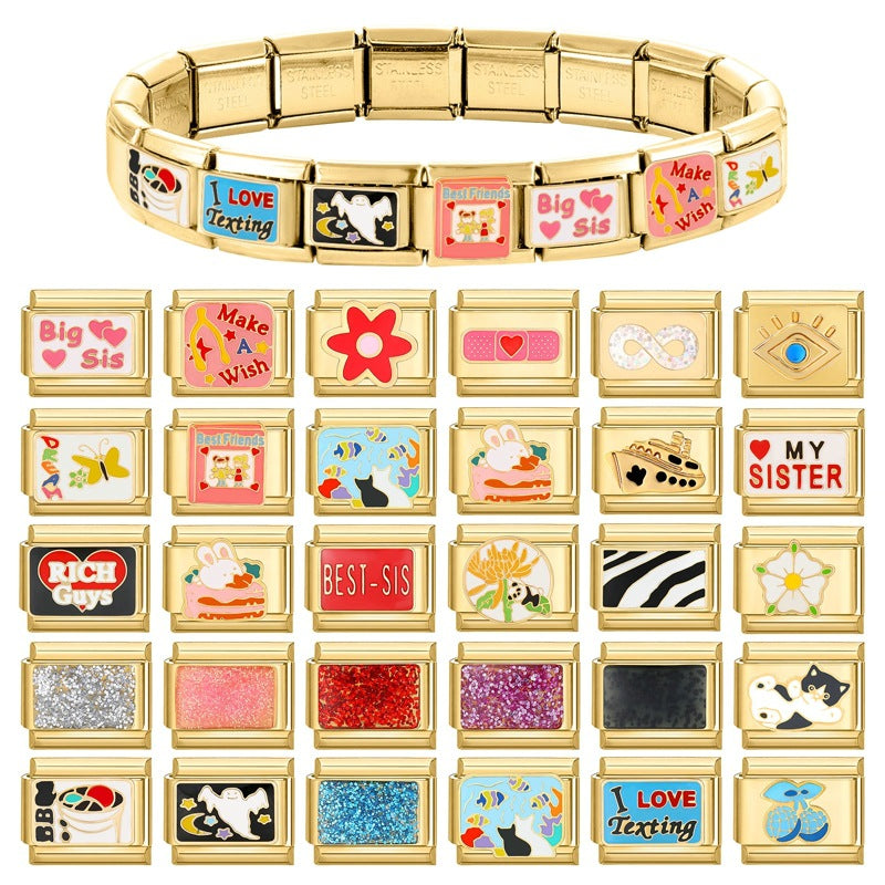 Wholesale Italian charm bracelet 9 facial mask DIY splicing removable stainless steel com posable bracelet