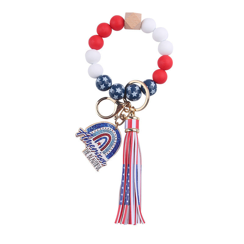 Wholesale Independence Day Silicone Beaded Tassel Wrist Keychain ACC-KC-GuangTian053