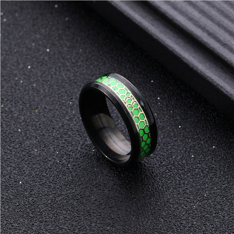 Wholesale Luminous Leaf Honeycomb Stainless Steel Ring ACC-RS-ZhongQi007