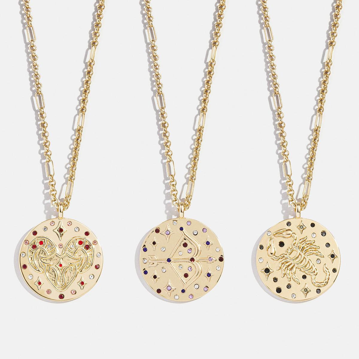 Wholesale Round 12 Zodiac Signs Full Diamond Coin 12 Zodiac Signs Necklace