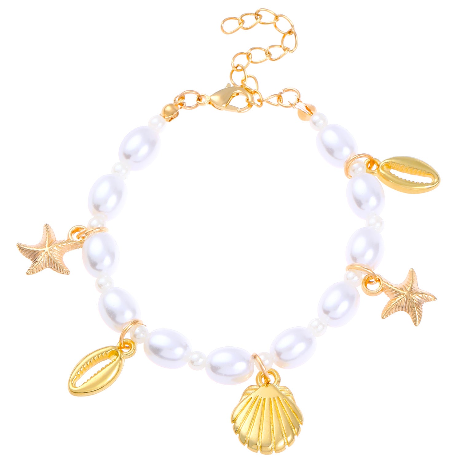 Wholesale Gold Tone Imitation Pearl Starfish Shell Bracelet For Women Ocean Beach Fashion Jewelry Gift