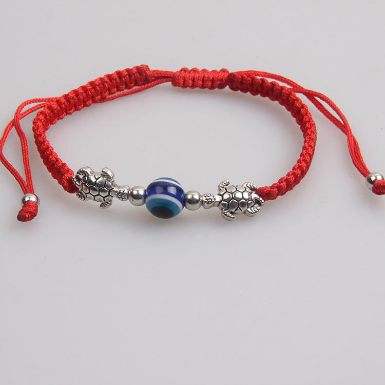 Wholesale Turtle Elephant 9 Round Beads Blue Eyes Red Rope Woven Adjustable Bracelet