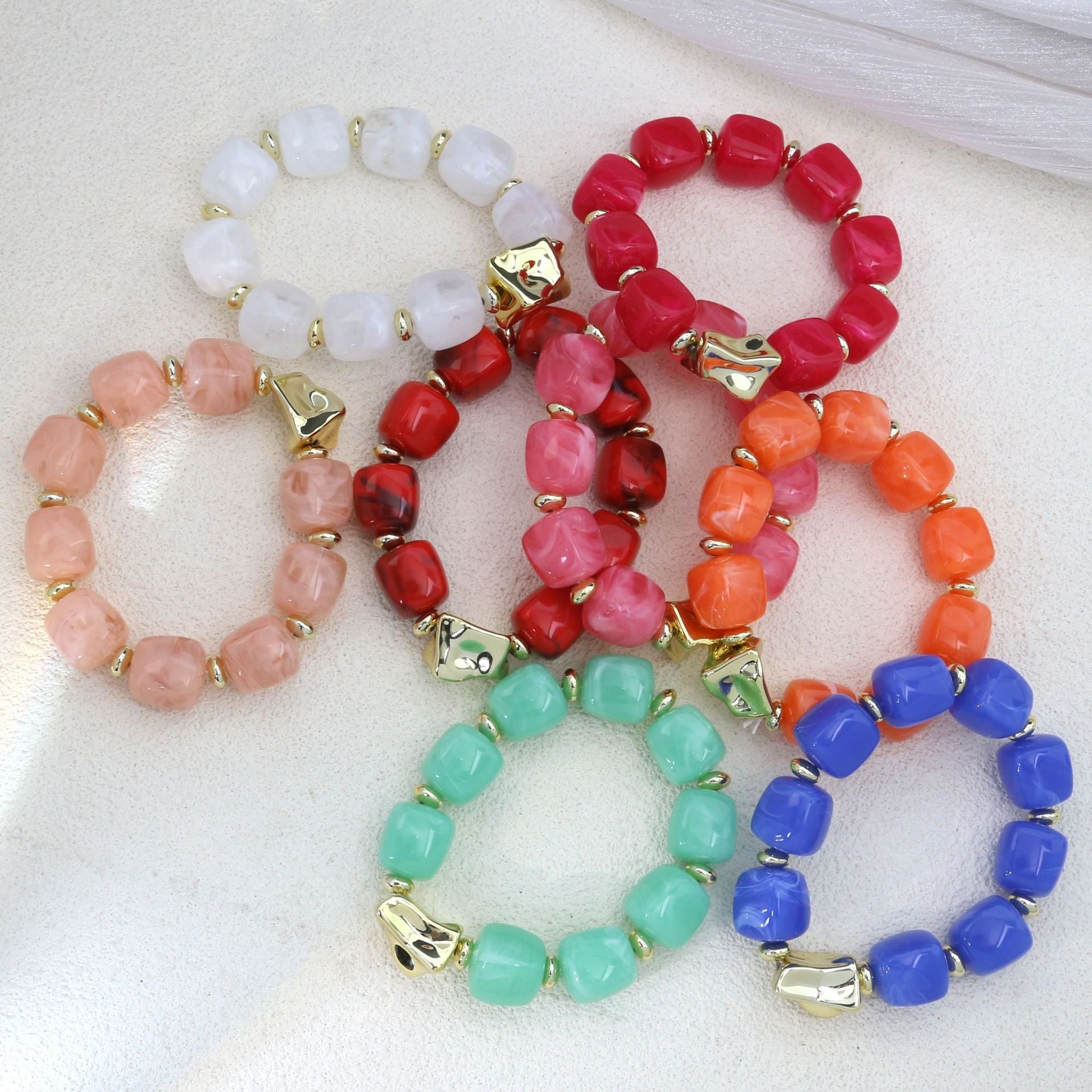 Wholesale Modern Chinese Style Acrylic Beaded Bracelet Colorful Square Candy Beads Women S Fashion Jewelry Gift Everyday