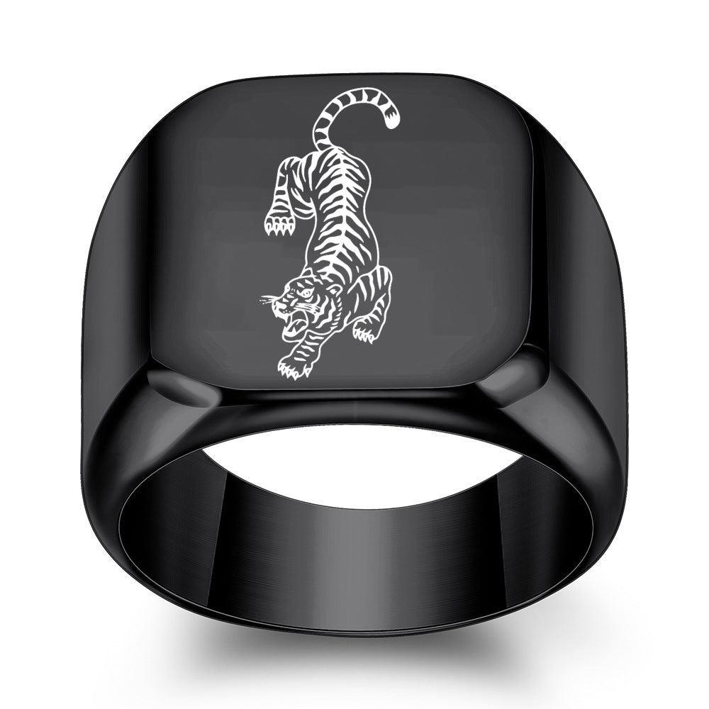 Wholesale titanium steel laser animal tiger ring