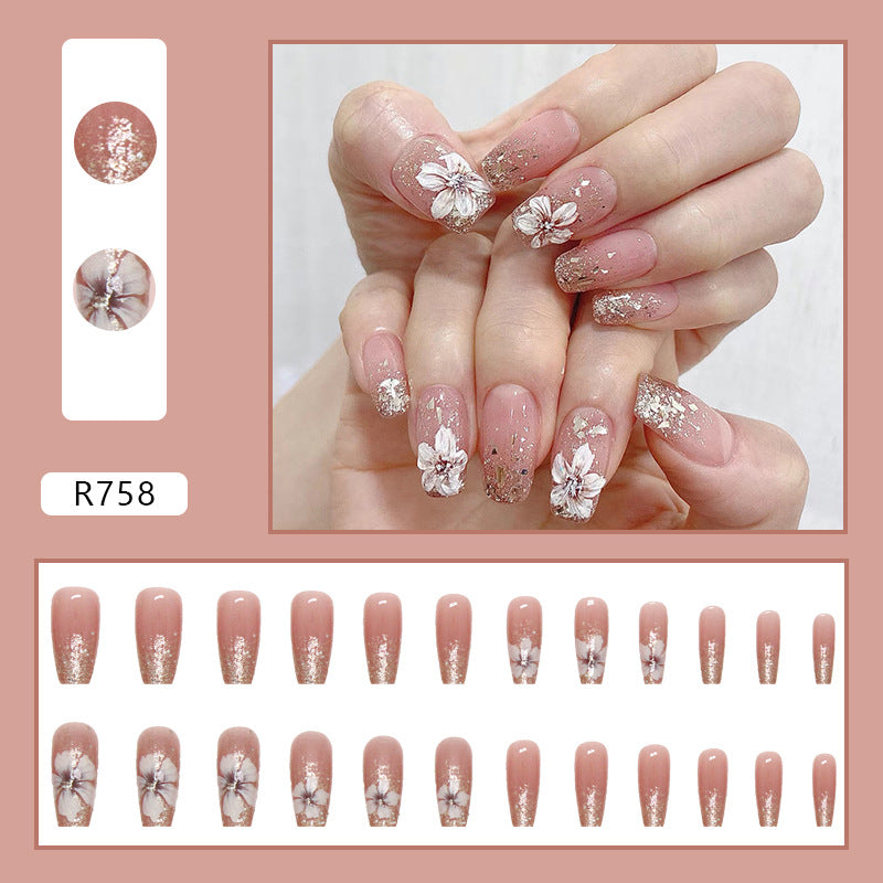 Wholesale 24 Pieces/box White Camellia Nails Kits Nail Stickers