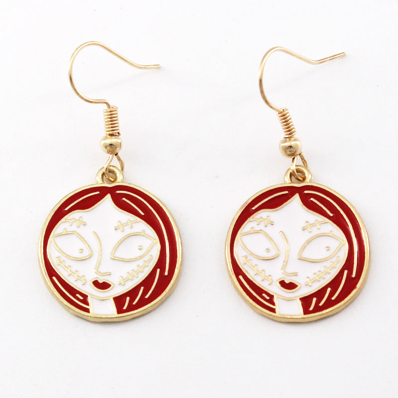 Wholesale Halloween Skull Mummy Witch Alloy Oil Drop Earrings ACC-ES-Liyao005