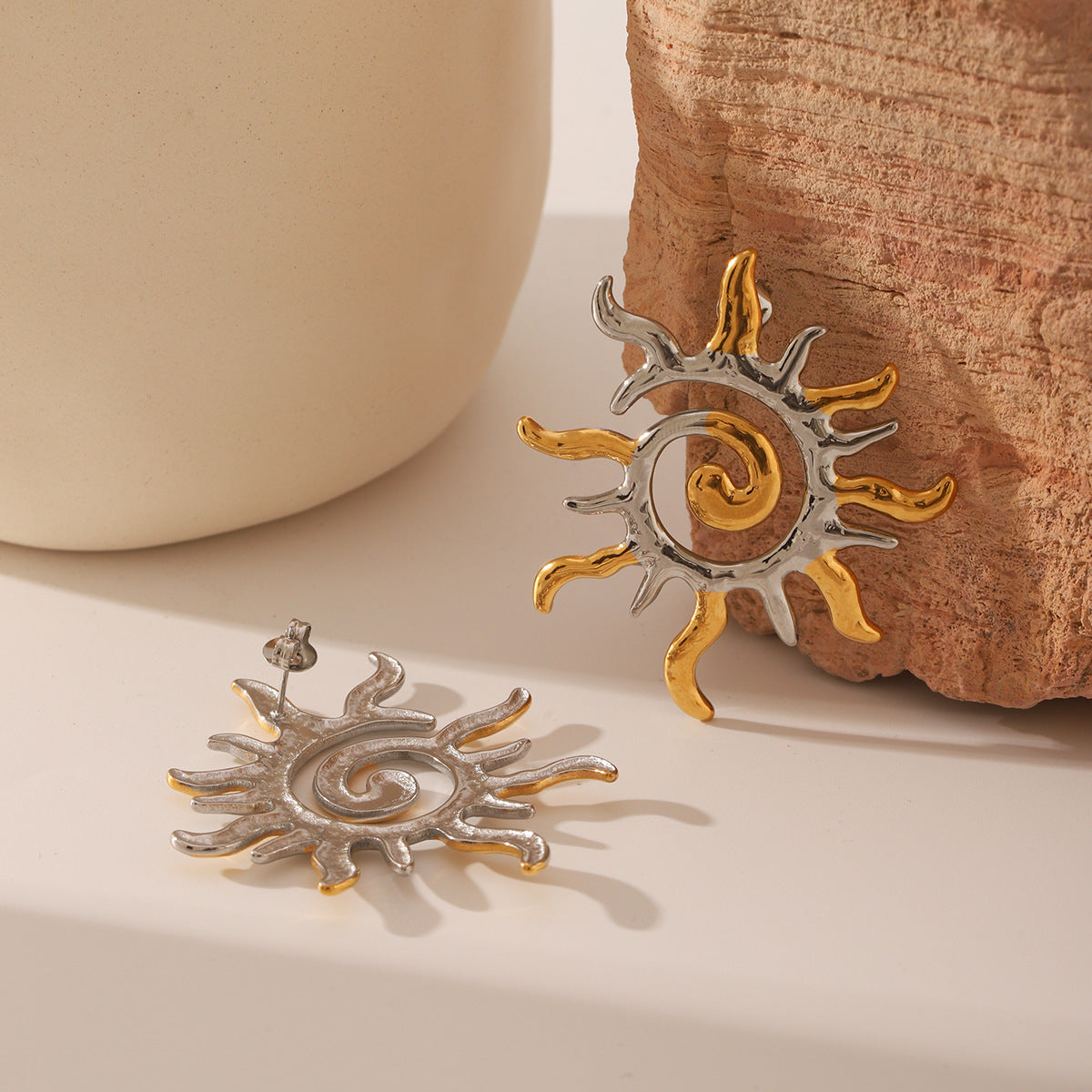 Wholesale Titanium Steel sun flame geometric earrings