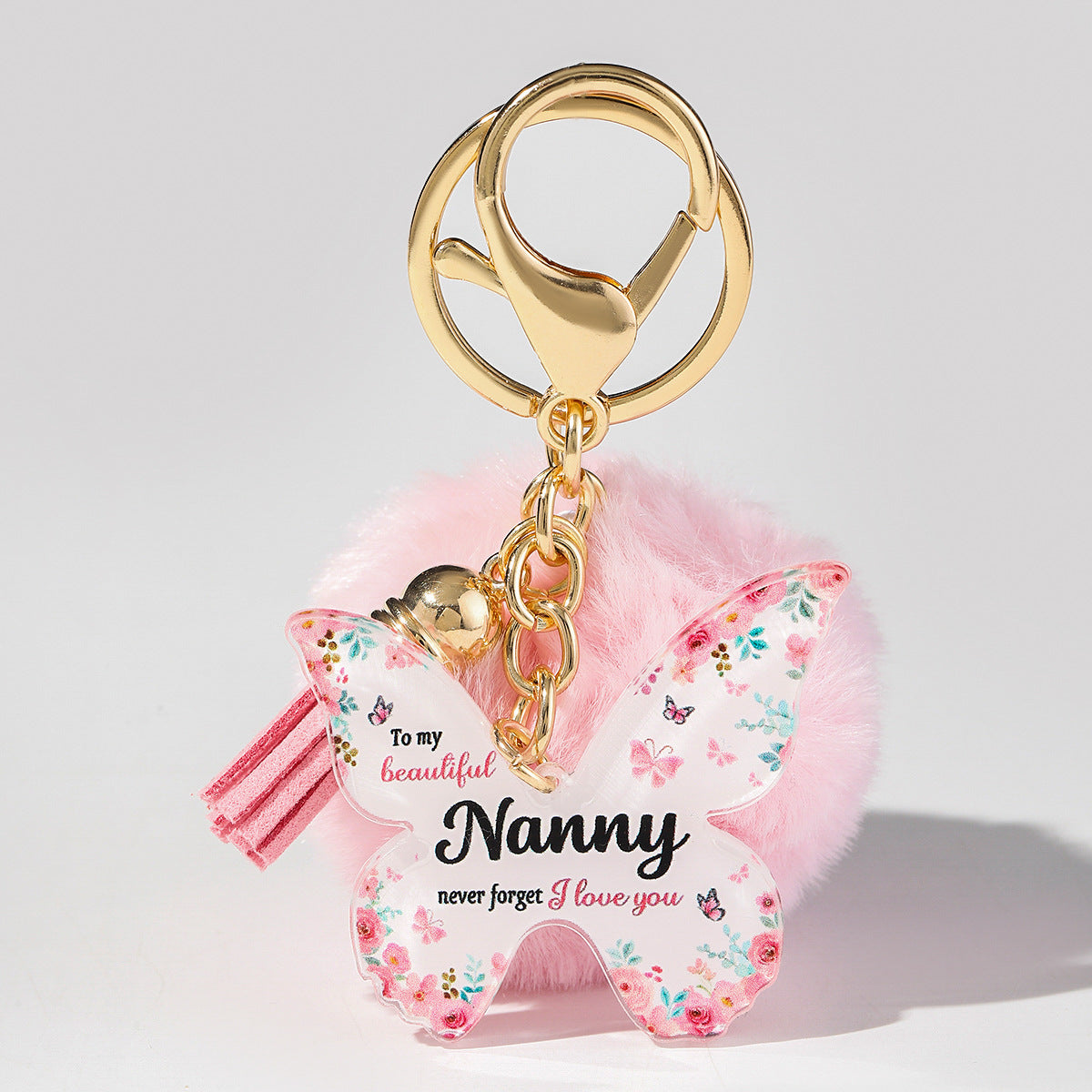 Wholesale Butterfly MOM Grandma Fur Ball Mother's Day Gift Acrylic Keychain Pom Pom ACC-KC-HuiWen013