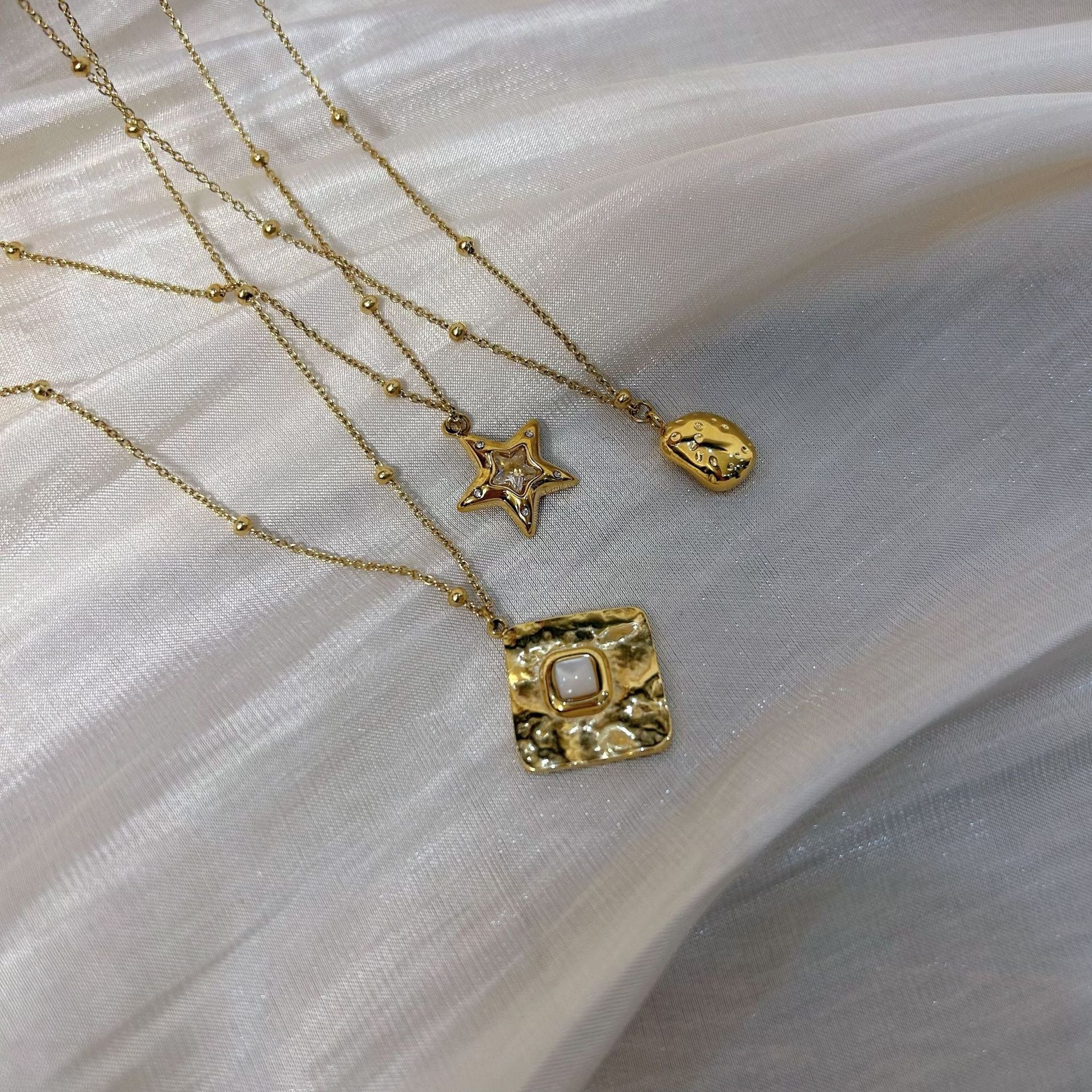 Wholesale  five-pointed star square stainless steel pendant necklace