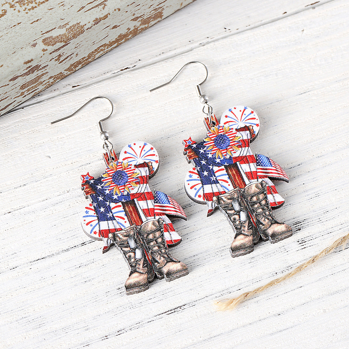 Wholesale  Red White Blue American Flag Cross Bow Pendant Earrings
