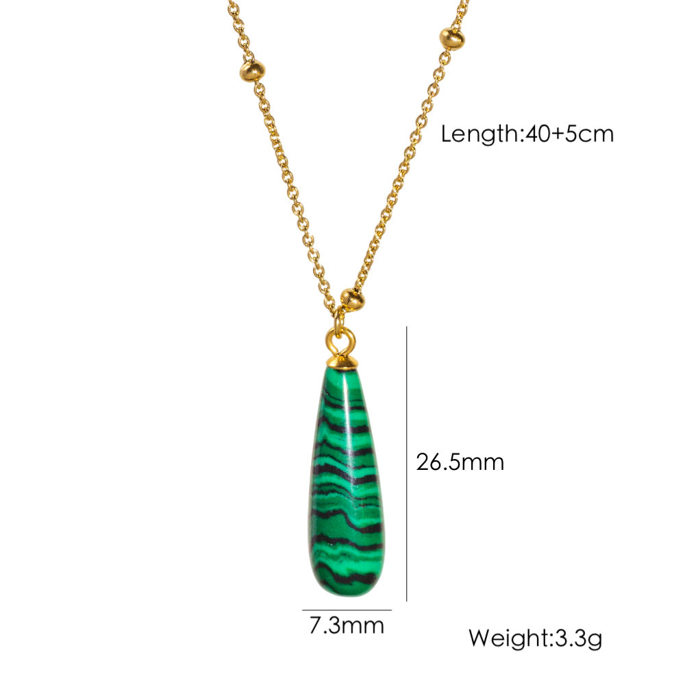 Wholesale Drop-shaped Natural Stone Pendant Stainless Steel Necklace