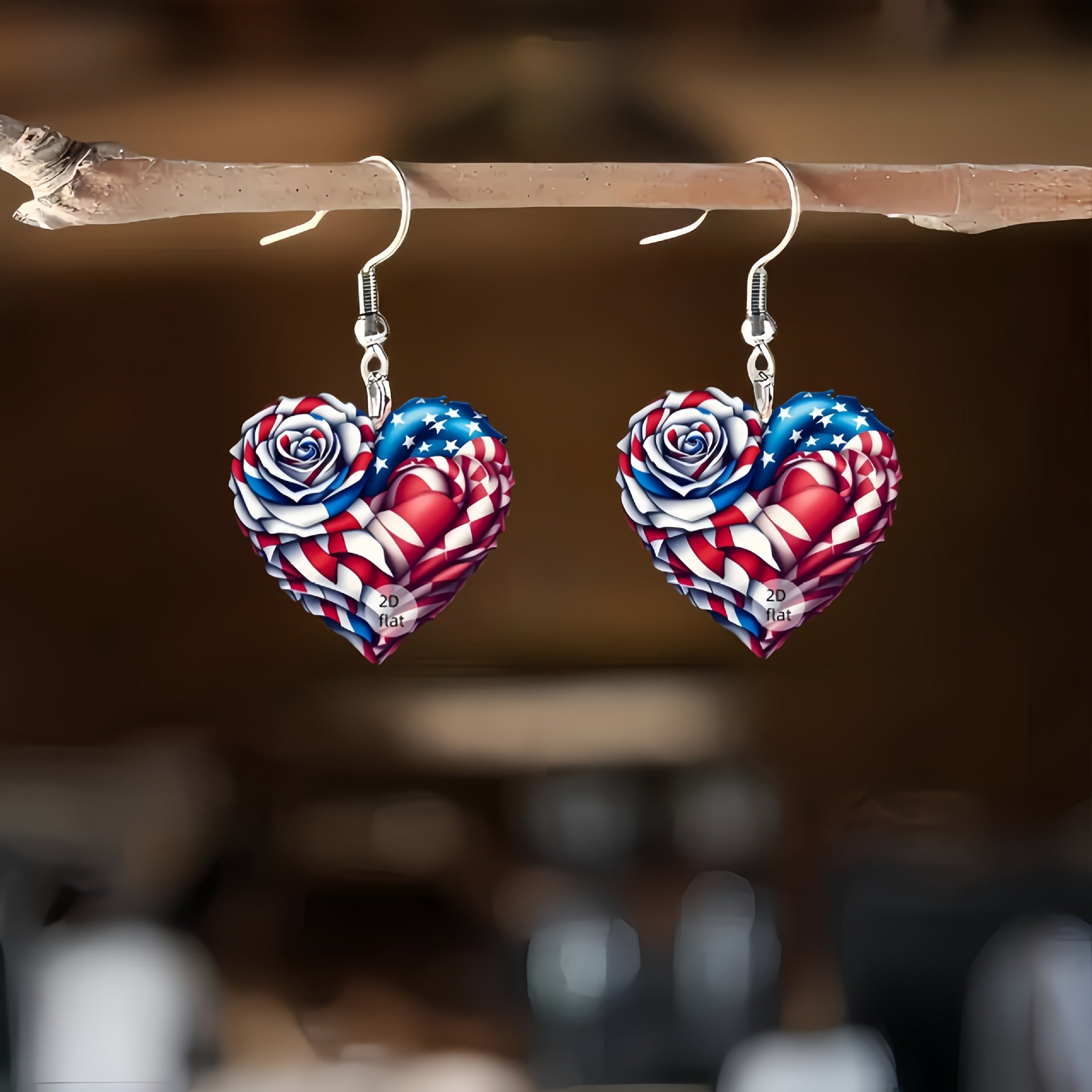 Wholesale 10pcs Acrylic Earrings American Flag Independence Day Red White Blue Flag Color Heart Rose Earrings