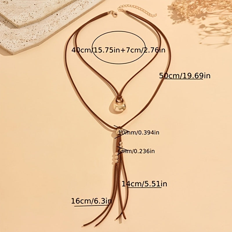 Wholesale Stylish Double Layer Ethnic Necklace Wax Rope Chain With Gold Tone Alloy Pendant Chic Layering Jewelry For Everyday Casual Wear Boutique Resale