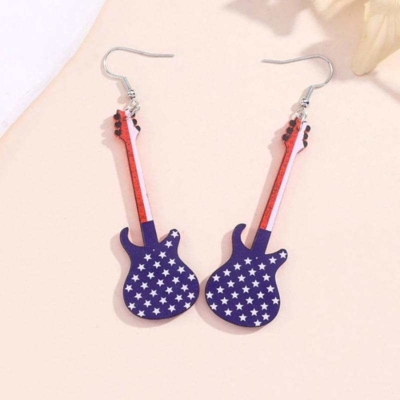 Wholesale creative personalized earrings independence day American flag cute guitar jewelry