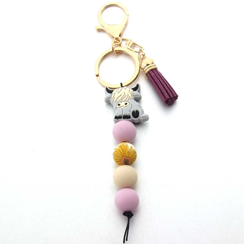 Wholesale Cartoon West Highland Cow Silicone Beaded Keychain ACC-KC-JinAn002