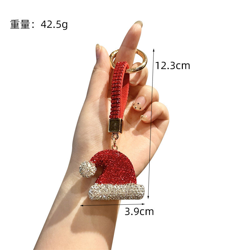 Wholesale diamond-encrusted Christmas keychain,  cartoon Christmas tree metal keychain