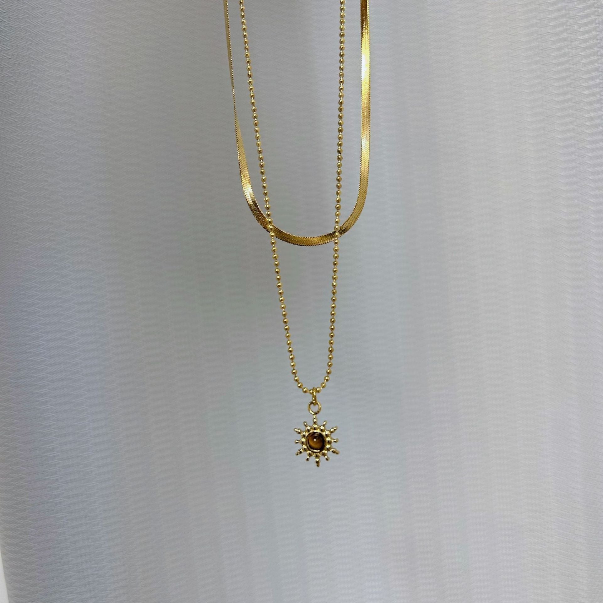 Wholesale Stainless Steel  Gold Sunflower Yellow Tiger Stone Necklace