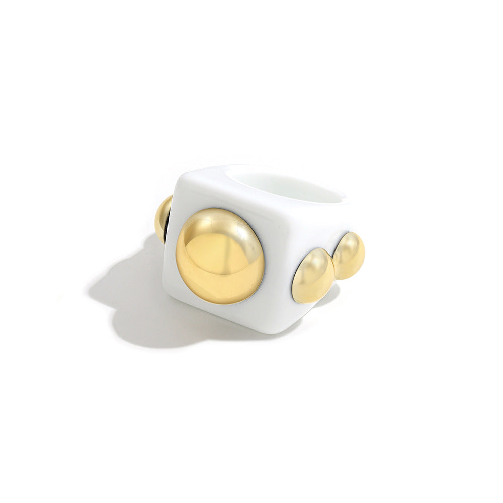 Wholesale resin ring golden diamond candy color geometric  ring