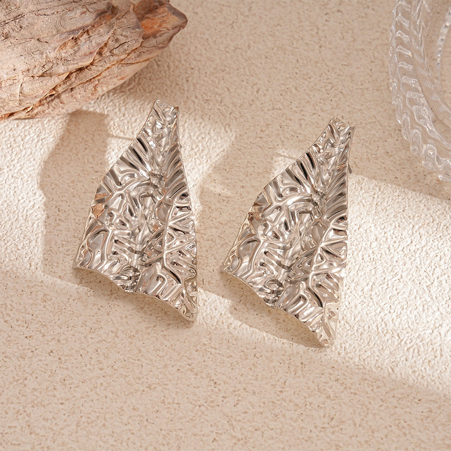 Wholesale Metallic wrinkled flower starfish geometric irregular leaf earrings