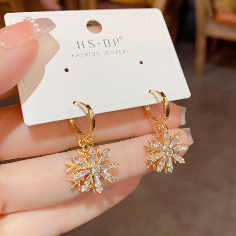 Wholesale Christmas Zircon Double-Layer Snowflake Earrings