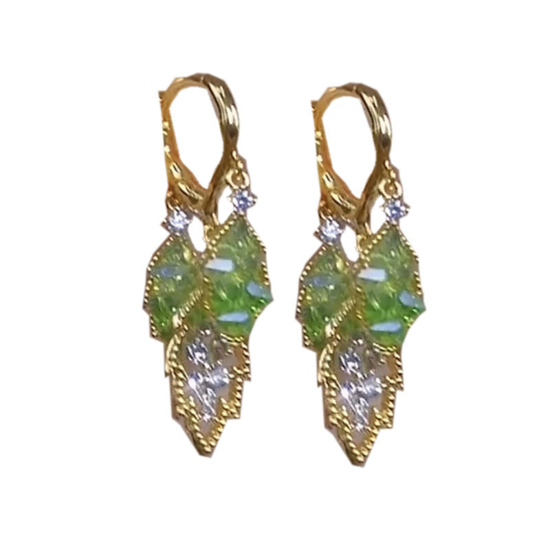 Wholesale Light Luxury Green Leaf Earrings