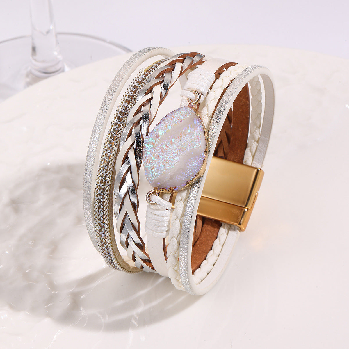 Wholesale Bohemian Multi-Layer Handmade Leather Bracelet with Magnetic Buckle Chic Fashion Accessory for Boutique Resale