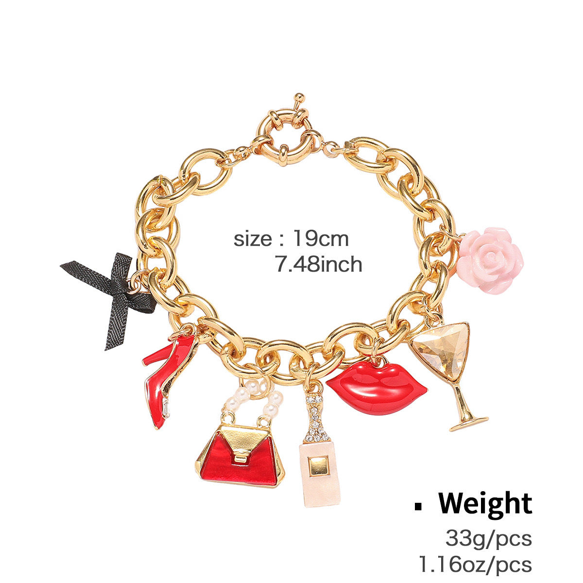 Wholesale  Light Luxury Dropping Oil Lady Lipstick Goblet Pendant Zinc Alloy Bracelet