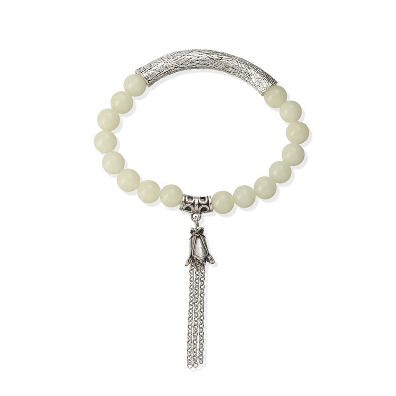 Wholesale New Chinese Style Gun Black Stone Bead Bracelet With Tassel Unisex Retro Wedding Gift Jewelry Accessory