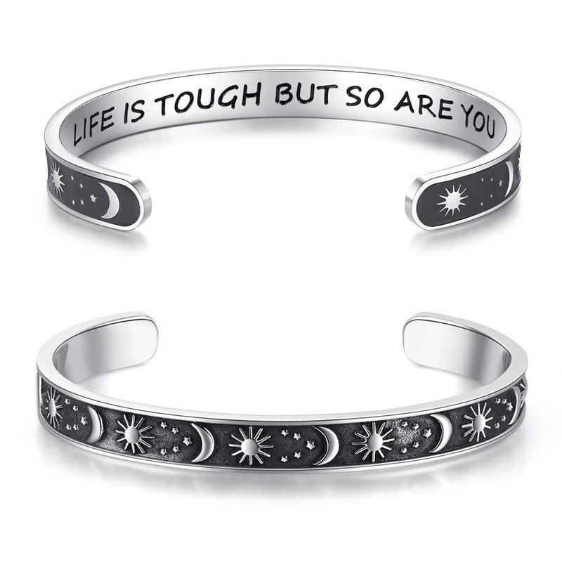 Wholesale stainless steel laser lettering open bracelet