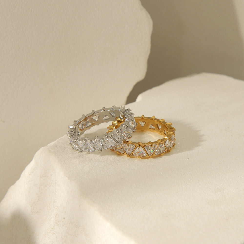 Wholesale stainless steel triangle zircon light luxury full diamond ring