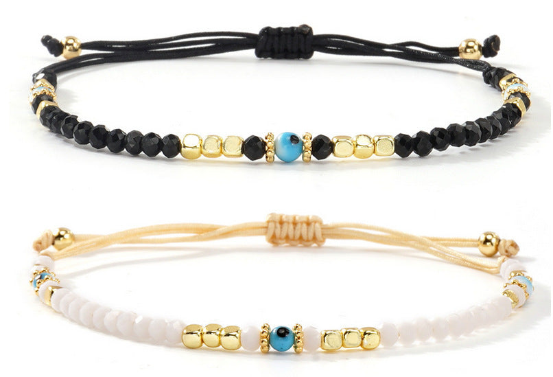 Wholesale Evil Eye Light Blue Adjustable String Bracelet with Gold Beads Handmade Jewelry Accessory