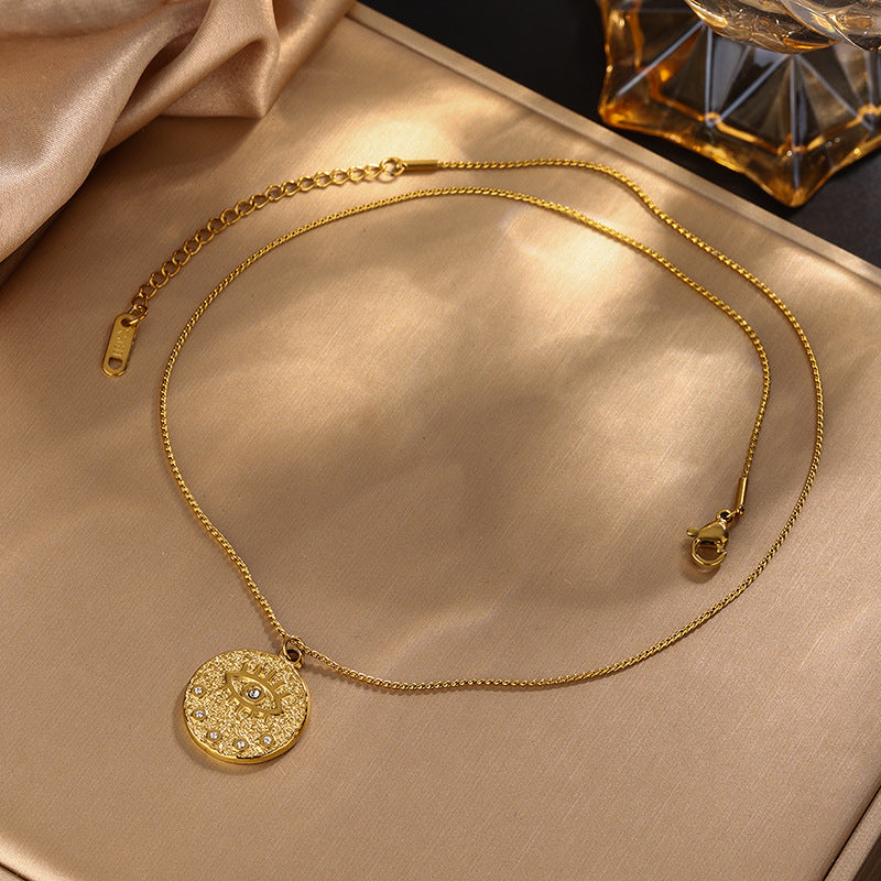 Wholesale stainless steel round evil eyes star and moon clavicle chain Necklace