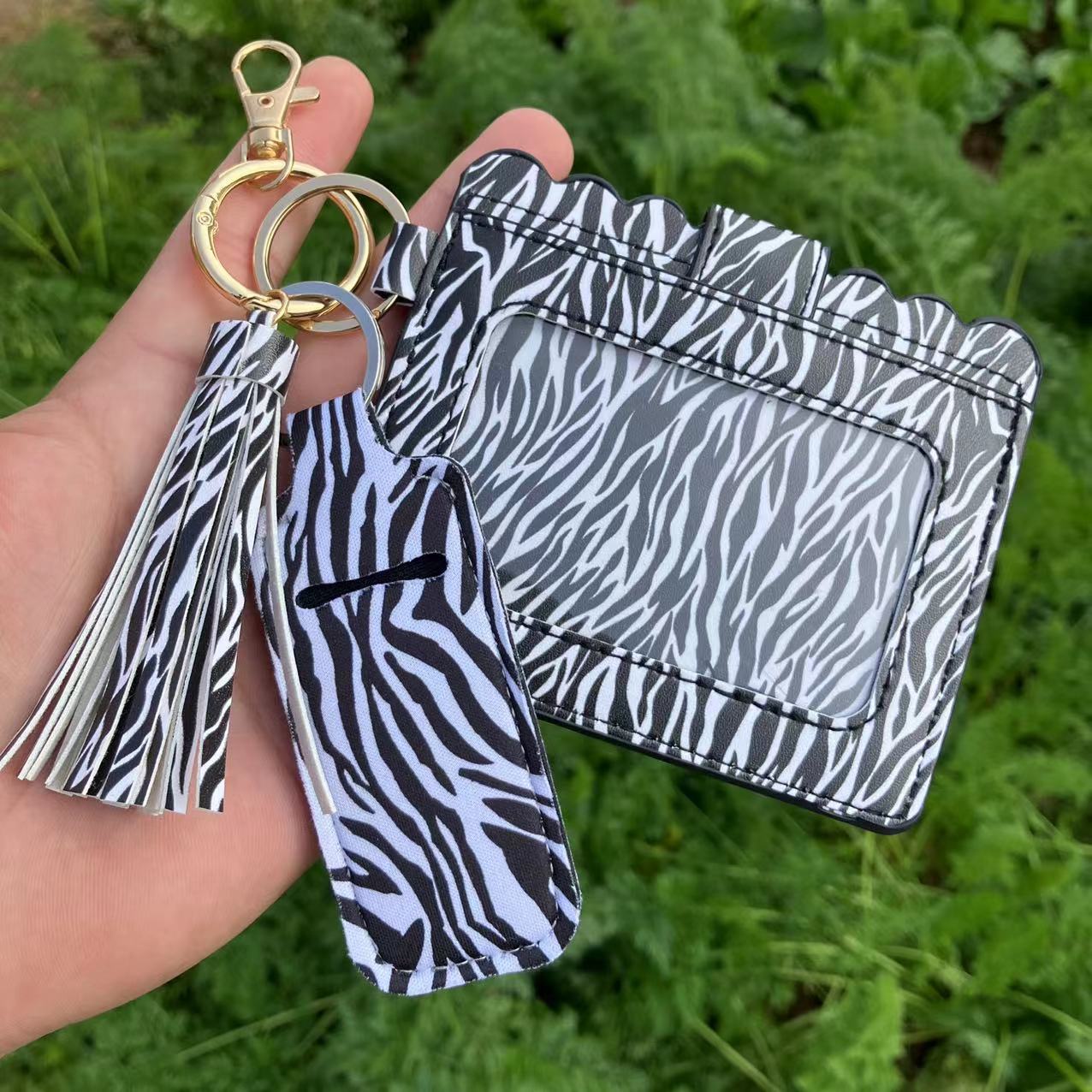 Wholesale Leopard Print Sunflower Butterfly Lipstick Case Card Holder Keychain Wristlet Keychain ACC-KC-QiuXue018