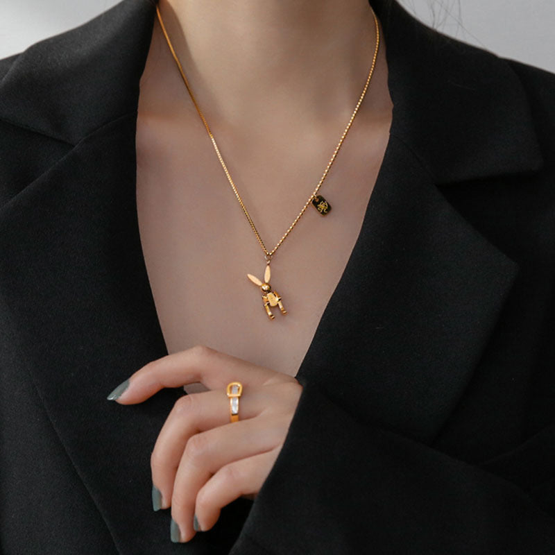 Wholesale Rabbit Titanium Steel Necklace  18K Golden Clavicle Chain