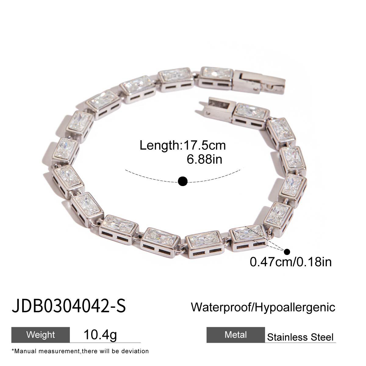 Wholesale  18K Gold Stainless Steel Square White Zircon Watch with Tennis Chain Bracelet