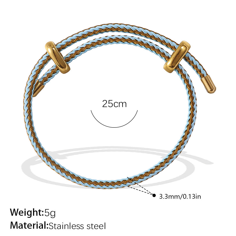 Wholesale Cross-Border European and American Popular Adjustable Rope Multi-Pendant Bracelet DIY Stainless Steel Plated 18K Gold Bracelet Accessible Luxury Model