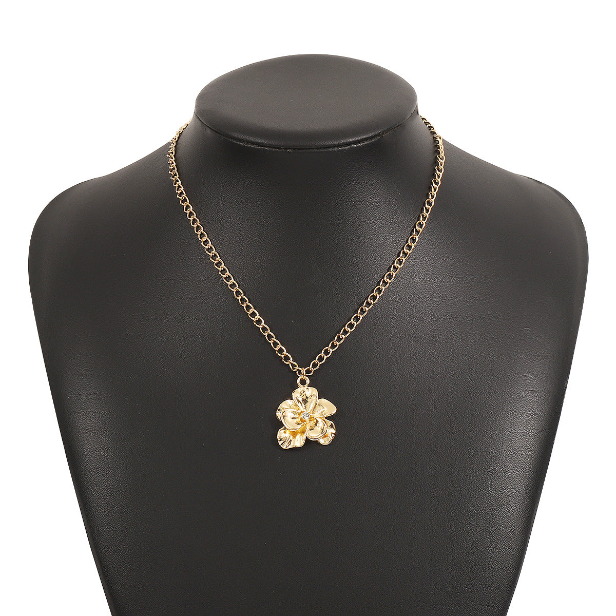 Wholesale Niche Design Sense Metal Flower Earrings  Double Layer Flower Diamond Necklace Ring